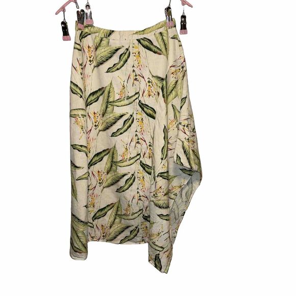 BCBG MAXAZRIA Bird of Paradise XXS Linen MIDI Skirt Tropical Floral Coconut Girl - Picture 2 of 8